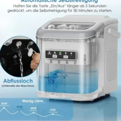 Ismaskiner-Isbitsmaskin - Bordsmodell - Kapacitet 12 kg/24 h - Snabb: 9 isbitar på 6 min - Två storlekar - Vattentank & isskopa - Vit