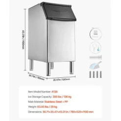 Isförvaringsbehållare, 78x52x110 cm, rostfritt stål, förvaring
