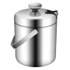 Ishink & Kylare-Ishink - Dubbelvägg i 304 rostfritt stål - 1,3 l - Med lock och handtag - 14 x 22,5 cm - För vin & champagne - Silver