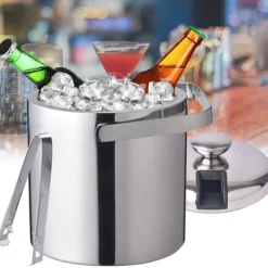 Ishink, 1,3 L dubbelväggad isolerad, rostfritt stål, silver, med is-tång och lock