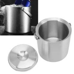 Ishink & Kylare-Ishink i rostfritt stål Dubbellager Vinchampagneölfat med handtag för Bar Party 3L 19x17,2cm/7,5x6,8in