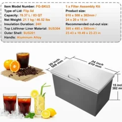 Ishink & Kylare-Ishink 24x20x15, Drop in Ice Chest, i rostfritt stål med lock