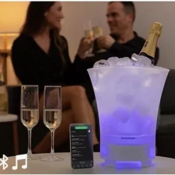 Iskåp - MODEZVOUS - LED-belysning - Bluetooth-högtalare - Islåda 7 färger - Vit plast