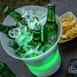 Iskåp - MODEZVOUS - LED-belysning - Bluetooth-högtalare - Islåda 7 färger - Vit plast