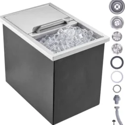 Ishink & Kylare-Iskylare i rostfritt stål, 18"L x 12"B x 14,5"H, 40,9 qt, med skjutlock och avlopp. Perfekt för kall vinöl!