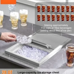 Ishink & Kylare-Iskylare i rostfritt stål, 18"L x 12"B x 14,5"H, 40,9 qt, med skjutlock och avlopp. Perfekt för kall vinöl!