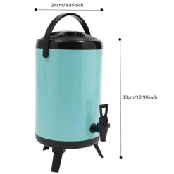 Dryckesautomater-Isolerad dryckesbehållare - Dryckesdispenser med kran - Rostfritt stål 201 - För varm & kall - 10 L (ca 8 L) - 24×33 cm - Himmelsblå