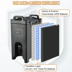 Dryckesautomater-Isolerad dryckesdispenser, 5 gallon, livsmedelsklassad LDPE, varm/kall dryck, termisk kylare, tvåstegs kranhandtag.