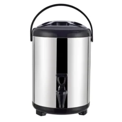 Dryckesautomater-Isolerad varm- och kalldrycksdispenser hink i rostfritt stål Dryckesdispenser med tapp för mjölkte 8L stålfärg (svart lock)