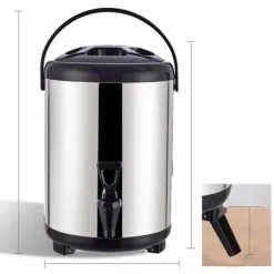 Dryckesautomater-Isolerad varm- och kalldrycksdispenser hink i rostfritt stål Dryckesdispenser med tapp för mjölkte 8L stålfärg (svart lock)