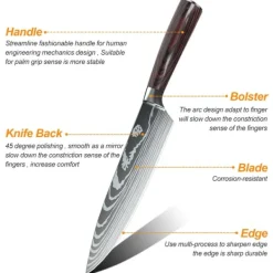 Japanskt köksknivset 8 delar, ultraskarpt högkolstål, ergonomiskt trähandtag, korrosionsbeständiga blad, 8 delar