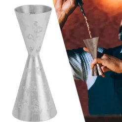 Jigger Rostfritt Stål Blad Stripe Double Head Cocktail Bartending Jigger Cup för Bar 30ml 60ml