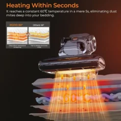 Handdammsugare-JIGOO T600 madrassdammsugare, 15kPa sug, 99,99% borttagning av dammkvalster, UV-C+ värme, dubbla koppar, LED-display, aromdiffusor