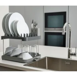 Joseph Joseph Diskställ & Torkställ-Duo 2 nivåer diskställ, grå, med redskapsbehållare