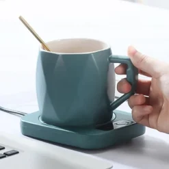 Dryckvärmare-Kaffekoppvärmare, 55℃ Smart konstant temperaturkoppdyna USB-driven värmedyna för mjölkkopp, lämplig för hemmakök och kontor (grön)