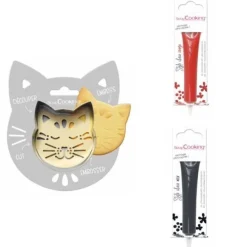 Kakformar-Kattpräglat kakkit + 2 röda och mörka chokladpennor