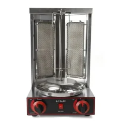 Kebab- och gyrosgrill - Elektriskt vertikalt rotisseri - 3000 W 220 V - 2 värmeelement - 360° rotation - 12 kg kapacitet - Rostfritt stål - Grå