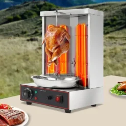 Kebab-/Gyrosgrill - Elektrisk Vertikal Rotisseri - 3000W - 2 Brännare - 50–300°C - 220V - 10 kg Kapacitet - Rostfritt Stål 201