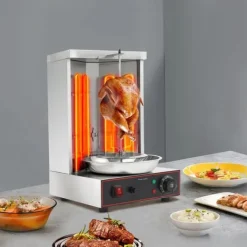 Kebab-/Gyrosgrill - Elektrisk Vertikal Rotisseri - 3000W - 2 Brännare - 50–300°C - 220V - 10 kg Kapacitet - Rostfritt Stål 201