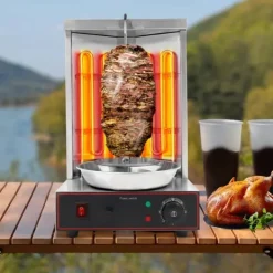 Kebab-/Gyrosgrill - Elektrisk Vertikal Rotisseri - 3000W - 2 Brännare - 50–300°C - 220V - 10 kg Kapacitet - Rostfritt Stål 201