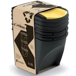 Keden Sortibox 3x25L återvinningskärl set svart