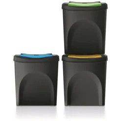 Keden Sortibox 3x25L återvinningskärl set svart