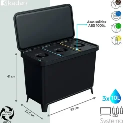 Källsorteringskärl-Keden Återvinningstunna 3x10l Systema 57x29x41 Cm Silver
