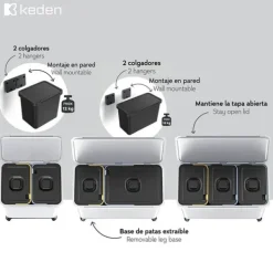 Keden Återvinningstunna 3x10l Systema 57x29x41cm Silver