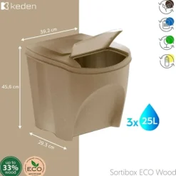 Keden Återvinningstunna 39x29x45 Cm 3 Enheter Grå