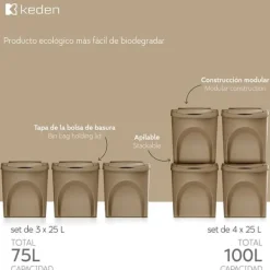 Keden Återvinningstunna 39x29x45 Cm 3 Enheter Grå