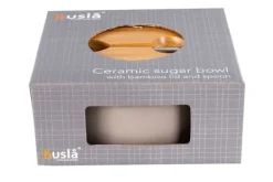 KERAMISK SOCKERSKÅL MED SKED HUSLA HYGGE