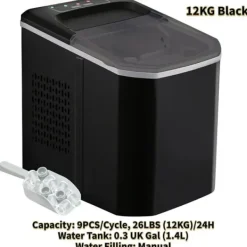 12kg/24 timmar effektiv bärbar elektrisk ismaskin, justerbar isbitsstorlek, säker förvaring, enkel användning