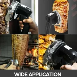 Köttskivare-60kg/24h 0-8mm justerbar tjocklek sladdlös elektrisk kebabskärare med 2 laddningsbara batterier och reservblad