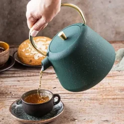 Kaffe- & Tekannor-Kinghoff Gjutjärns Imbryk 1L med Filter Flaska Grön