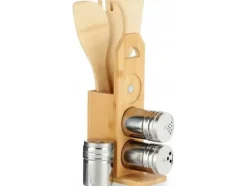 Köksutrustningsset-Kinvara med kökstillbehör i stativ, med kryddbehållare i metall