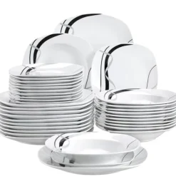 Köks Servis Set, Porslin Keramik, Svart Linje Design, 36-DELAR