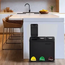 Köksavfallsbehållare, 3 x 8 l, liten kapacitet, 46,5 x 29,5 x (40,5-65) cm (L x B x H) Innermått hinken: 14 x 23 x 35 cm 1