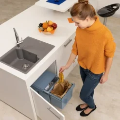 Källsorteringskärl-Köksavfallshink, Inbyggd dubbel avfallshink, 35x34x48 cm, Grå