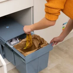 Källsorteringskärl-Köksavfallshink, Inbyggd dubbel avfallshink, 35x34x48 cm, Grå