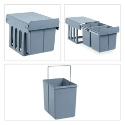 Källsorteringskärl-Köksavfallshink, Inbyggd dubbel avfallshink, 35x34x48 cm, Grå