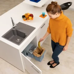 Köksavfallshink, Inbyggd 2-facks soptunna, 35,5x25x47 cm, Grå