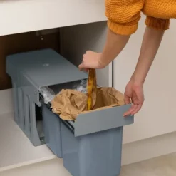 Köksavfallshink, Inbyggd 2-facks soptunna, 35,5x25x47 cm, Grå
