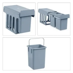 Köksavfallshink, Inbyggd 2-facks soptunna, 35,5x25x47 cm, Grå