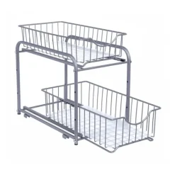 Köksorganisatör, 2 utdragbara lådor för skåp, stapelbar lådorganisatör, för kök, badrum, silver KCS017E01