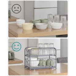 Köksorganisatör, 2 utdragbara lådor för skåp, stapelbar lådorganisatör, för kök, badrum, silver KCS017E01