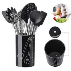 Köksutrustningsset-Köksredskap, 9 delar silikon köksredskap, non-stick och anti-skrapa med förvaringskärl i rostfritt stål