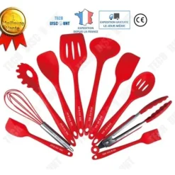 Köksredskap - TD® - Set med 10 delar - Röd silikon - Giftfri - Rostfritt stål