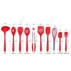 Köksredskap - TD® - Set med 10 delar - Röd silikon - Giftfri - Rostfritt stål