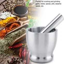 Mortlar & Mortelstötar-Köksredskap: Mortel- och mortelkvarn i rostfritt stål för bönor, vitlök och kryddor