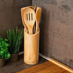 Köksutrustningsset-Köksredskapsset - Relaxdays - 6 delar - Ställning i bambu - 30 cm - Ljust brunt